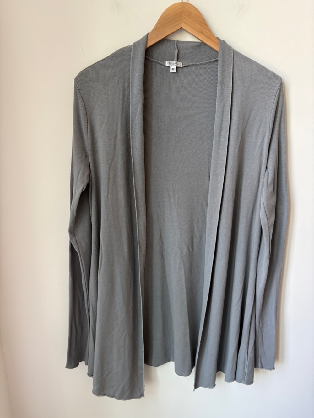 PJ Harlow Amelia Rib Knit Robe Cardigan in Grey Lounge Travel Open Front Size M